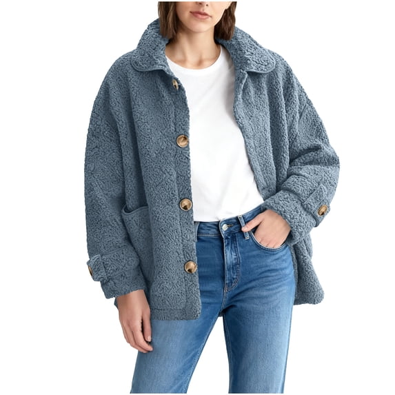 SAFUNY Women’s oversized denim shirt jacket with button front roll tab sleeves durable stylish for streetwear weekend trips all seasons Blue L