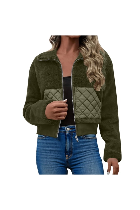 Women’s patchwork quilted cropped jacket with chic design stylish cozy for streetwear cool seasons Army Green L