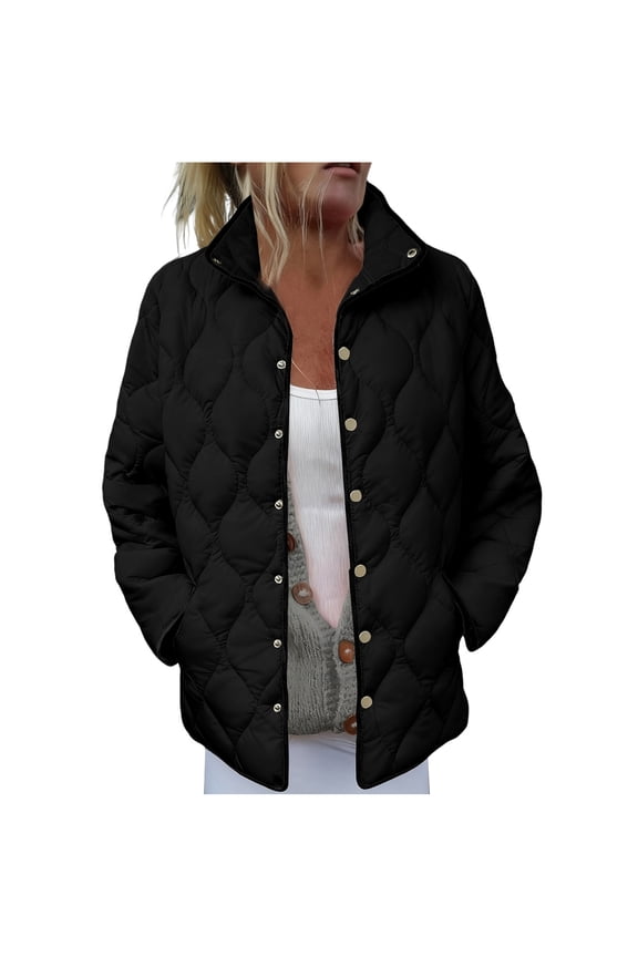 Women’s stand collar quilted cropped jacket with slim design warm stylish for casual outings autumn Black XXL