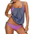 thumbnail image 1 of SAFUT Women's Tankini Swimsuit Sets Stripes Lined Up Double Up Bikini Two Piece Push Up Swimwear Bathing Suit Black/Dark Blue/Red/Light Blue, 1 of 5
