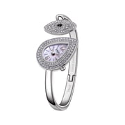 SAGA Angels Eye Womens Cuff Bracelet Watch, 316L Stainless Steel, Mother-of-Pearl Dial, Danube Crystals, Swiss Quartz, 30M Water Resistant