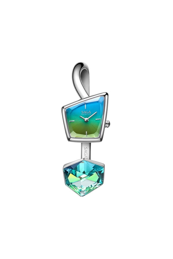 SAGA Illusion Women's Luxury Cuff Bangle Watch, Shaped Mineral Case, 316L Stainless Steel Bracelet with Danube Crystals, Swiss Ronda Quartz Movement, 30M Water Resistant