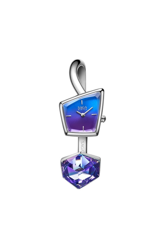 SAGA Illusion Women's Luxury Cuff Bangle Watch, Shaped Mineral Case, 316L Stainless Steel Bracelet with Danube Crystals, Swiss Ronda Quartz Movement, 30M Water Resistant