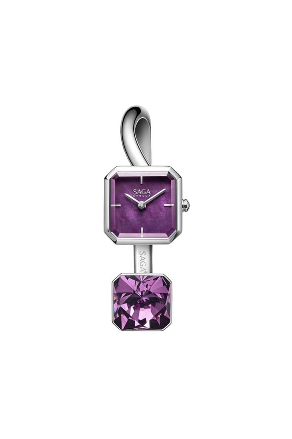 Watches for Women SAGA Light of Venice Swiss Ronda Quartz Bracelet Watch, Purple Dial, Square Case, Stainless Steel, Silver Tone, Gift for Women