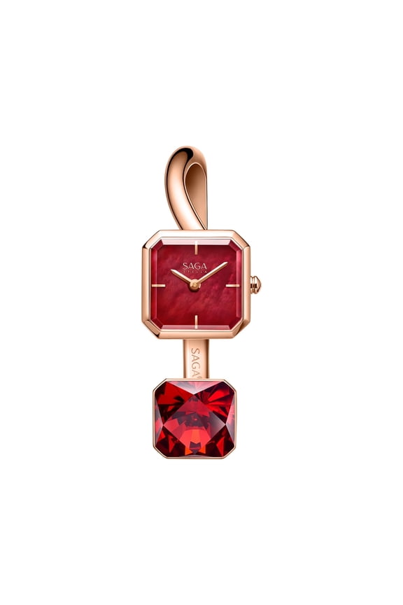 Watches for Women SAGA Light of Venice Swiss Ronda Quartz Bracelet Watch, Red Dial, Square Case, Stainless Steel, Silver Tone, Gift for Women