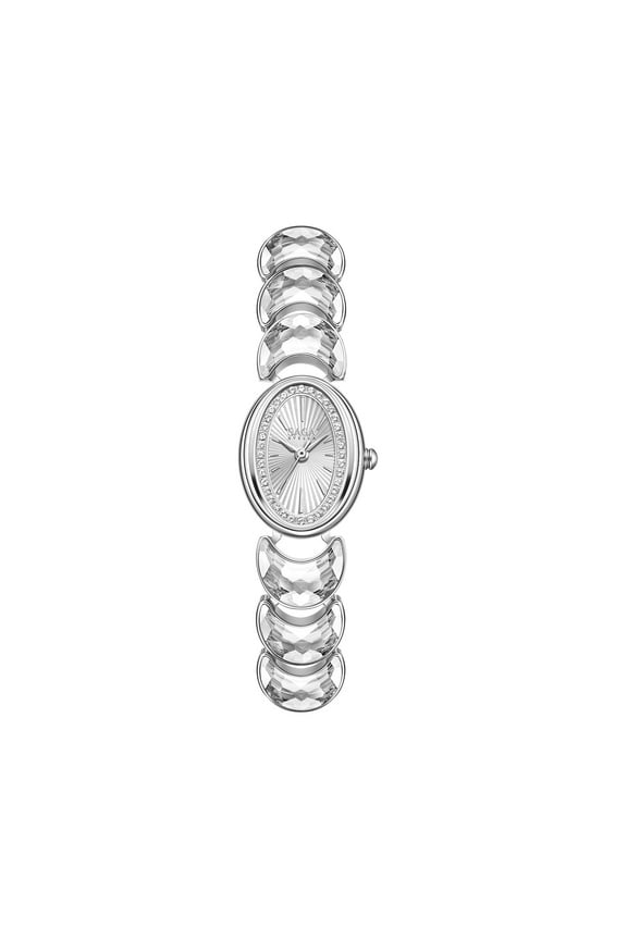 SAGA Luna Women's Watch with Moon-Shaped Bracelet and Danube Crystals - Elegant Timepiece Featuring Swiss Movement, Adjustable Strap, and Water Resistance