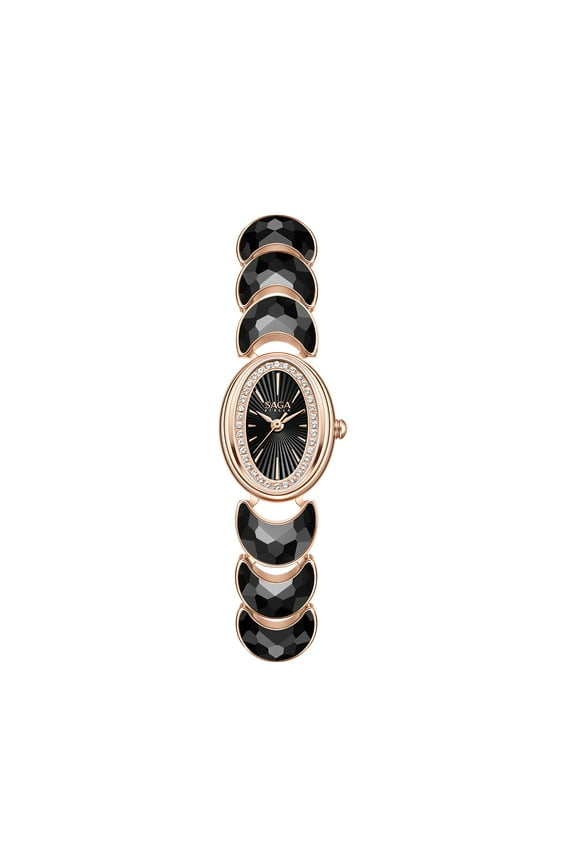 SAGA Luna Women's Watch with Moon-Shaped Bracelet and Danube Crystals - Elegant Timepiece Featuring Swiss Movement, Adjustable Strap, and Water Resistance