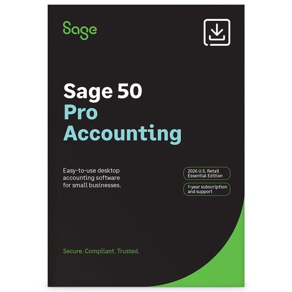 Sage 50 Pro Accounting 2026 U.S. Retail Essential Edition 1-User 1-Year Subscription