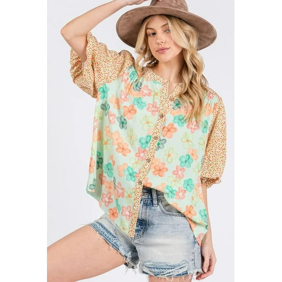 SAGE+FIG Button Down Bubble Sleeves Shirt