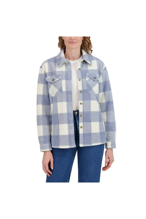 Womens Fleece Lining Plush Shirt Jacket (Blue, Medium)