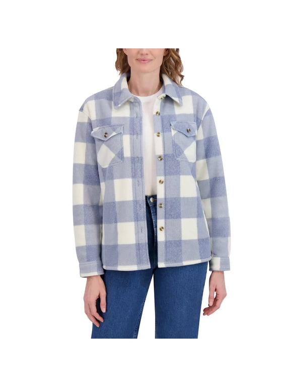 Womens Fleece Lining Plush Shirt Jacket (Blue, X-Small)