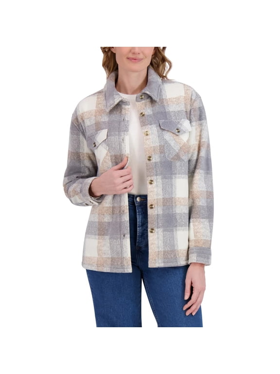 Womens Fleece Lining Plush Shirt Jacket (Gray, Medium)