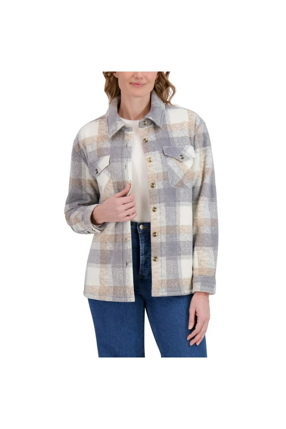 Womens Fleece Lining Plush Shirt Jacket (Gray, X-Large)