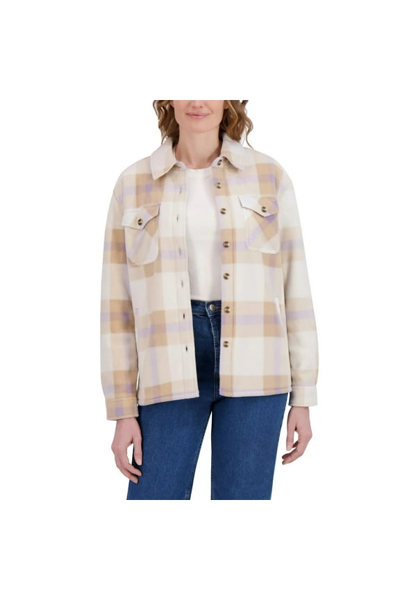 Womens Fleece Lining Plush Shirt Jacket (Tan, X-Small)