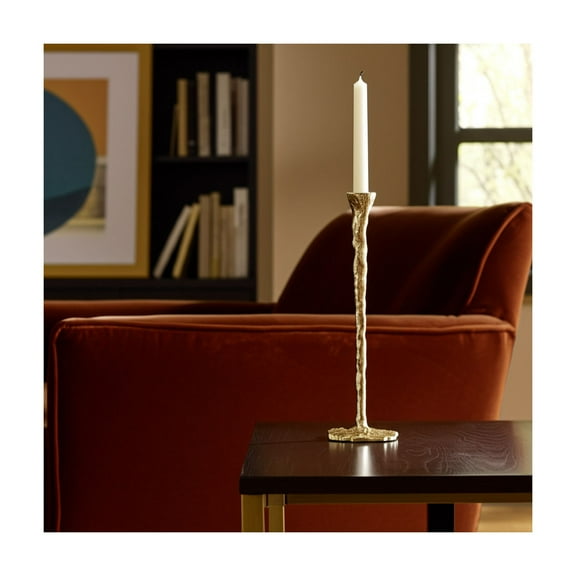 Modern Taper Candle Holder - Elegant Aluminum Decorative Stand with Metallic Finish for Home & Office - Stylish Accent for Living Room & Bedroom - 11" Gold