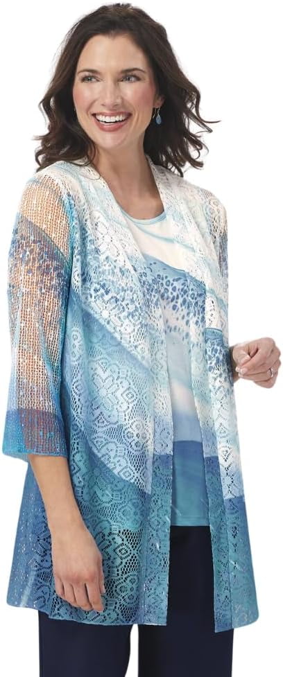 Two-Piece Floral Lace Cardigan & Printed Tank Set main image 0