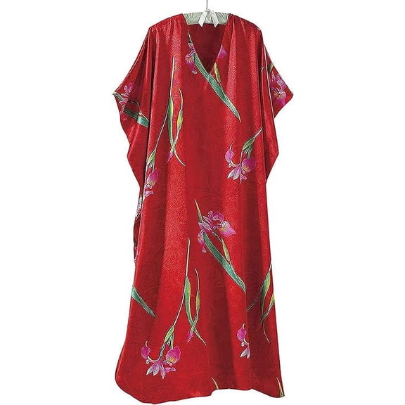 SAGEFINDS Beautiful Floral Caftan for Women | Loungewear Swimsuit Elegant Dress | Fits Most Red