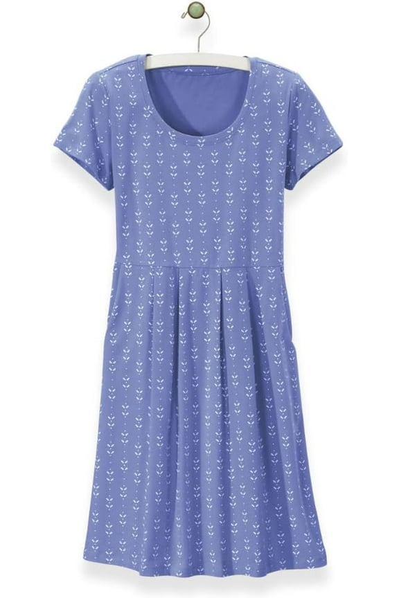 Casual Knit Pocket Dress for Women, Knee Length A-Line Skirt with Front Pleats, Short Sleeves Tunic - 1X