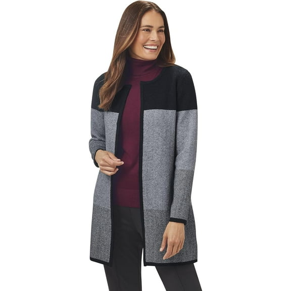 SAGEFINDS Color Block Long Cardigan Sweater for Women, Open Front with Long Sleeves, Herringbone Striped Fall Coat - Large