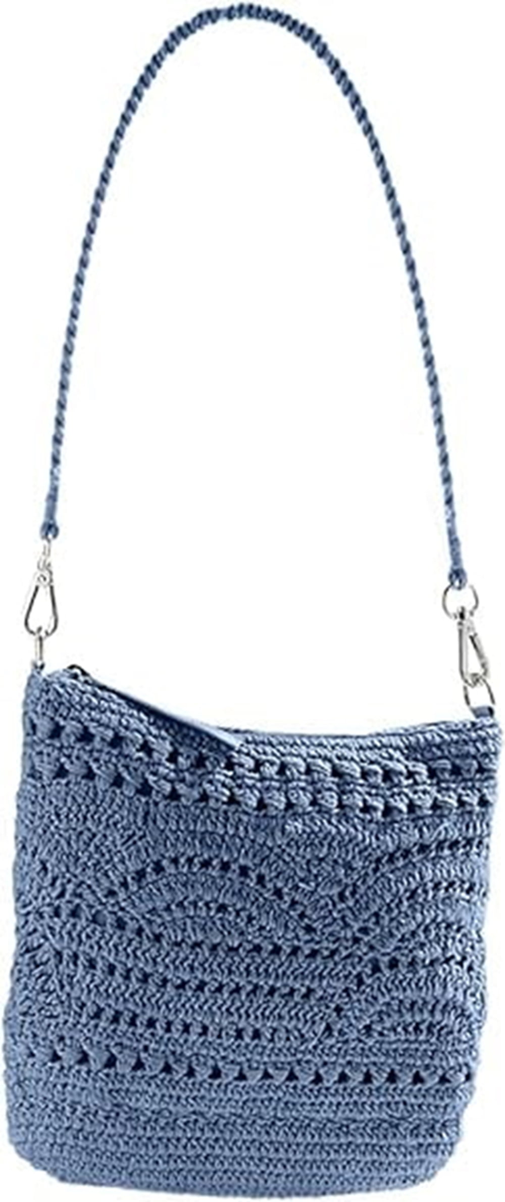 SAGEFINDS Crochet Crossbody Bag, Women's Shoulder Purse with Adustable Strap, 100% Cotton - Blue
