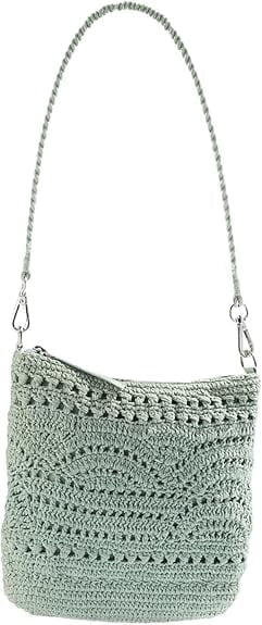 SAGEFINDS Crochet Crossbody Bag, Women's Shoulder Purse with Adustable Strap, 100% Cotton - Sage