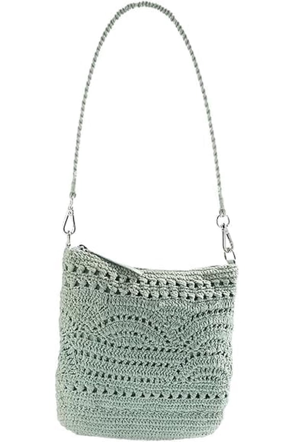 Crochet Crossbody Bag, Women's Shoulder Purse with Adustable Strap, 100% Cotton - Sage