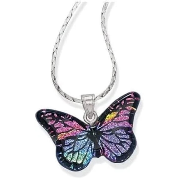 SAGEFINDS Dichroic Glass Butterfly and Sterling Silver Pendant | Fashion Necklace for Women | Colorful Jewelry Gift for Her | Includes 24” Chain