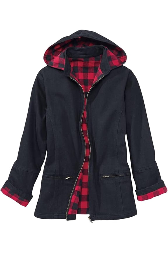 Flannel Lined Denim Jacket Black - Large