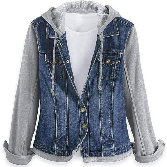 SAGEFINDS Fleece and Denim Jacket for Women - Woman fleece hood jacket - Cotton Hood with Drawstring & Front 2 Pockets Design - Large
