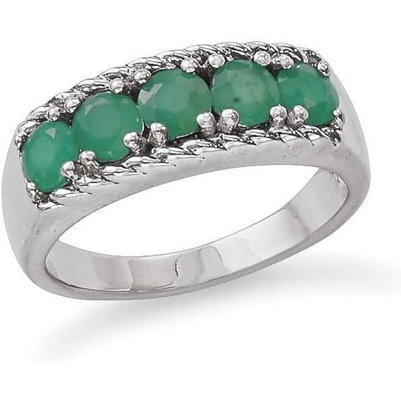 SAGEFINDS Genuine Emerald Sterling Silver Ring, May Birthstone Jewelry, Stackable Band - Size 8