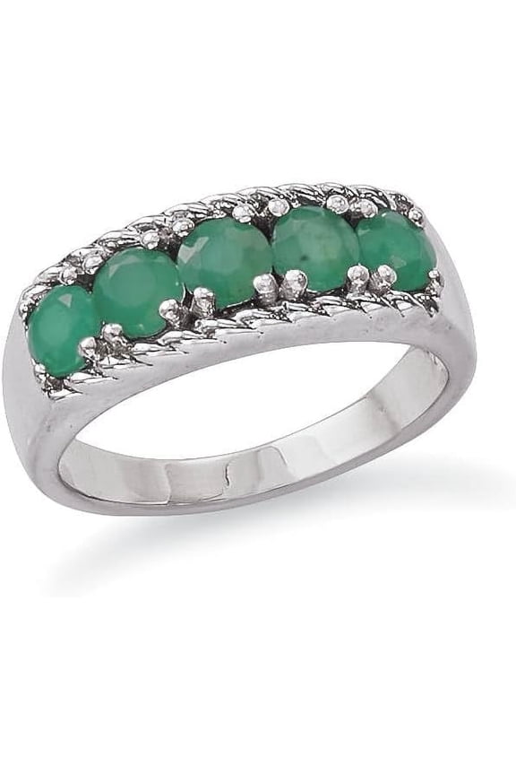 Genuine Emerald Sterling Silver Ring, May Birthstone Jewelry, Stackable Band - Size 8