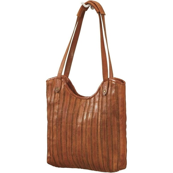 SAGEFINDS Genuine Leather and Textile Artisan Shoulder Bag, Women’s Purse with Magnetic Snap Closure - Cognac Brown