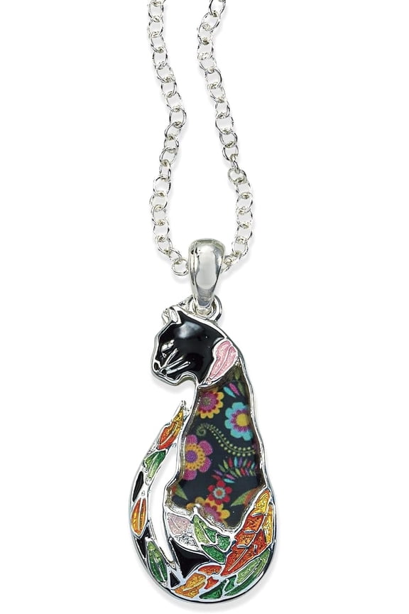 Mosaic Cat Necklace, Colorful Enamel Pendant for Cat Lovers, Gift for Her, Chain Adjusts 20" - 23"