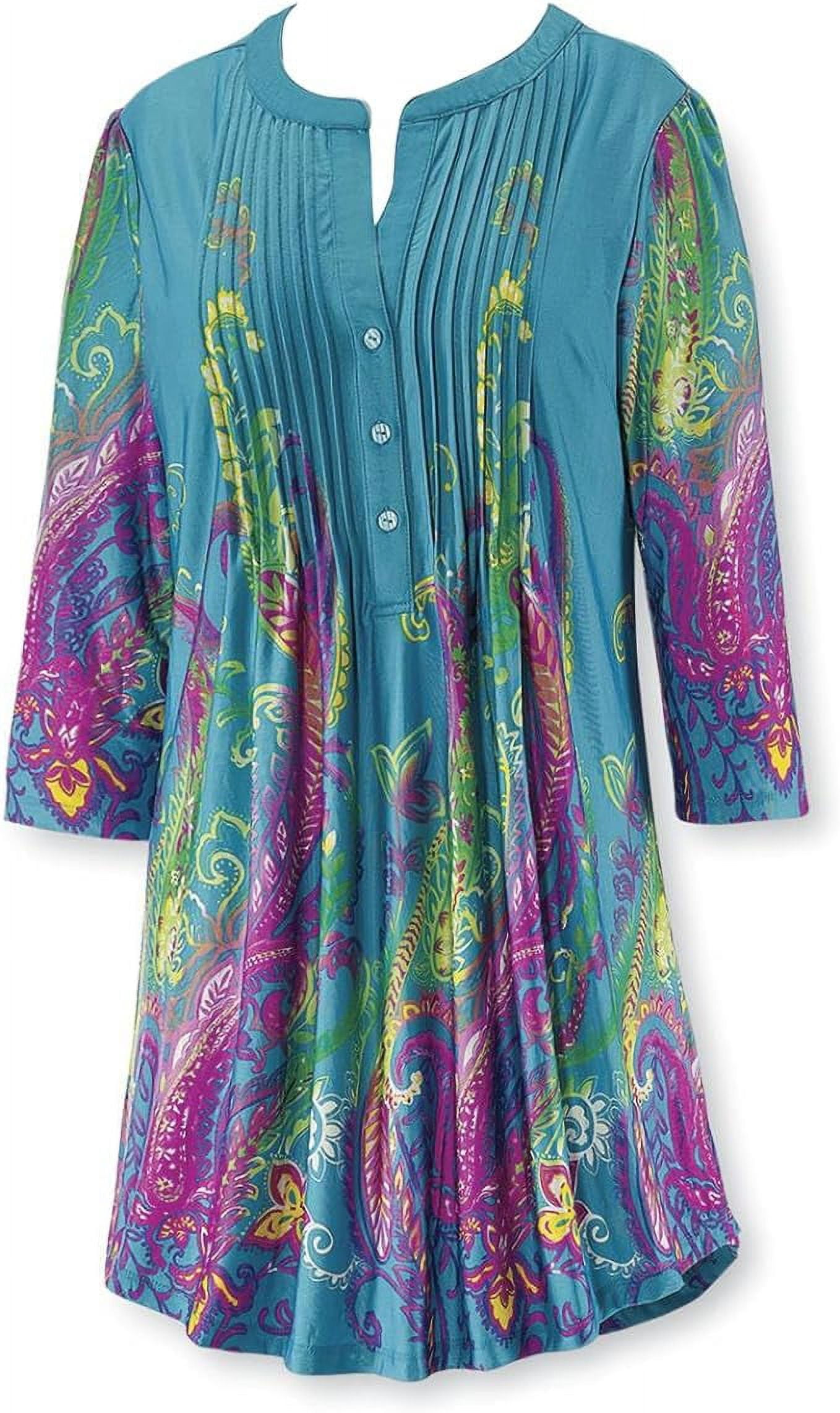Charter Club Womens Knit 3 4 Sleeve Paisley Tunic Top White Size Large main image 1