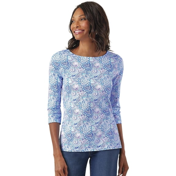 SAGEFINDS Paisley Print Top for Women, Ladies Shirt with Ballet Neck and 3/4 Sleeves, Business Casual Tunic Blouse - Large