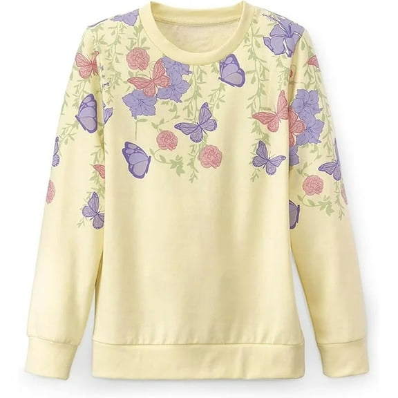 SAGEFINDS Pastel Butterfly Sweatshirt for Women, Butterflies and Floral Graphic Print Crewneck Sweater, Long Sleeves Pullover Shirt, Casual Top - 1X