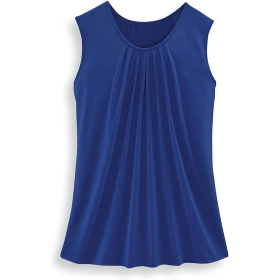 SAGEFINDS Pleated Sleeveless Top for Women, Ladies Business Casual Shirt, Knit Tunic Blouse - Cobalt X-Large