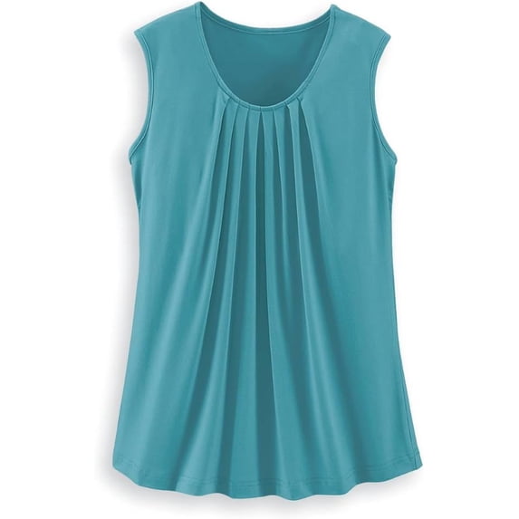 SAGEFINDS Pleated Sleeveless Top for Women, Ladies Business Casual Shirt, Knit Tunic Blouse - Jade X-Large