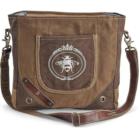 SAGEFINDS Queen Bee Messenger Bag | Upcycled Canvas Shoulder Purse for Women | Earth Friendly Tote | Adjustable and Detachable Crossbody Strap | Zip Closure | 12.25” x 12”