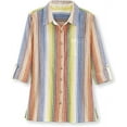 thumbnail image 1 of SAGEFINDS Rainbow Striped Button Shirt for Women, Multicolored Top with Rolled Long Sleeves and Chest Pocket, Casual Tee for Summer - 1X, 1 of 1