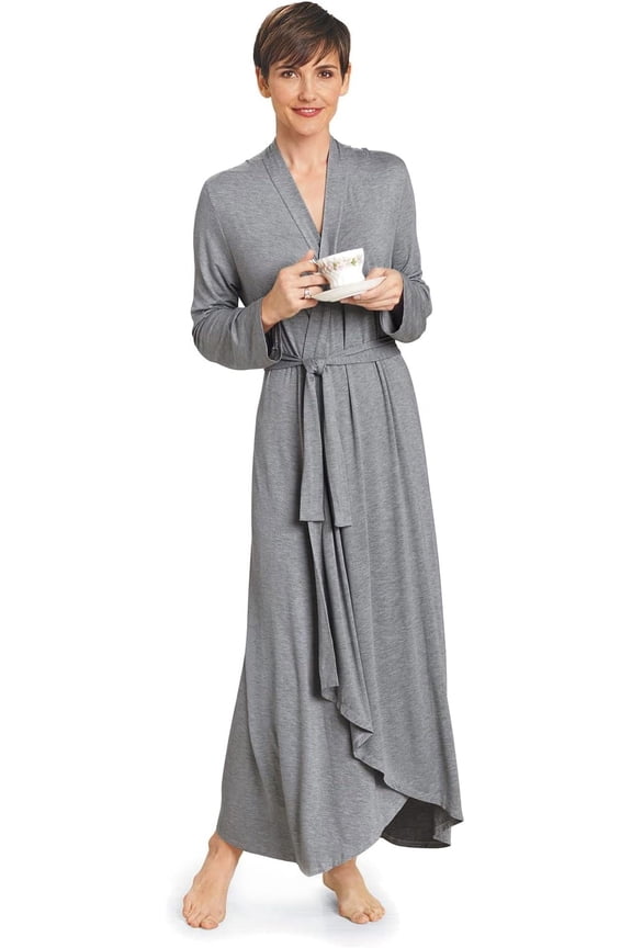 Rayon Made from Bamboo (94% Rayon from Bamboo, 6% Spandex) Long Wrap Robe for Women