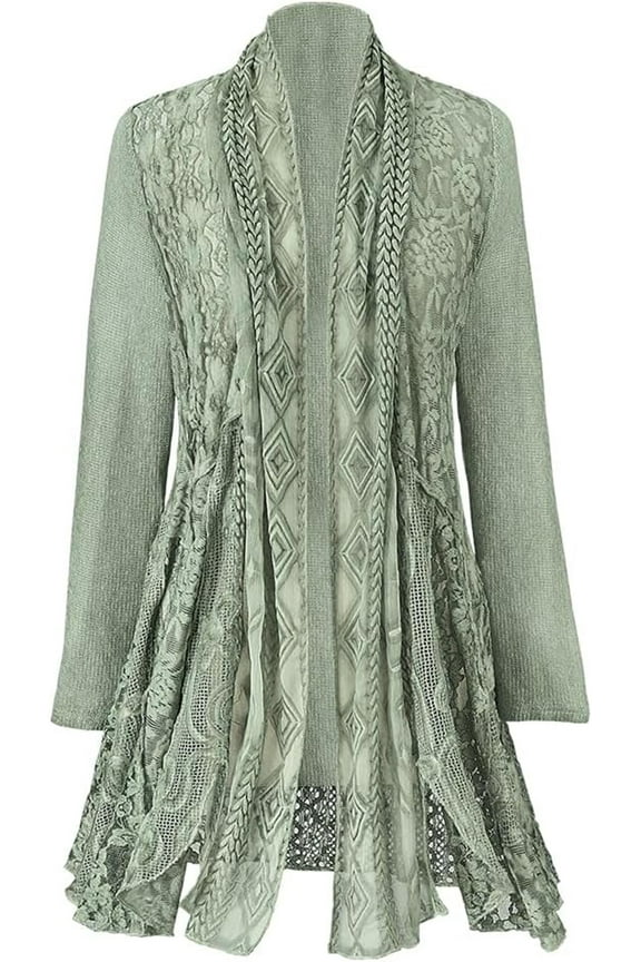 Sage Green Boho Jacket, Women’sLightweight Coat, Open Front Cardigan with Long Sleeves, Dressy or Casual Fashion - 3X