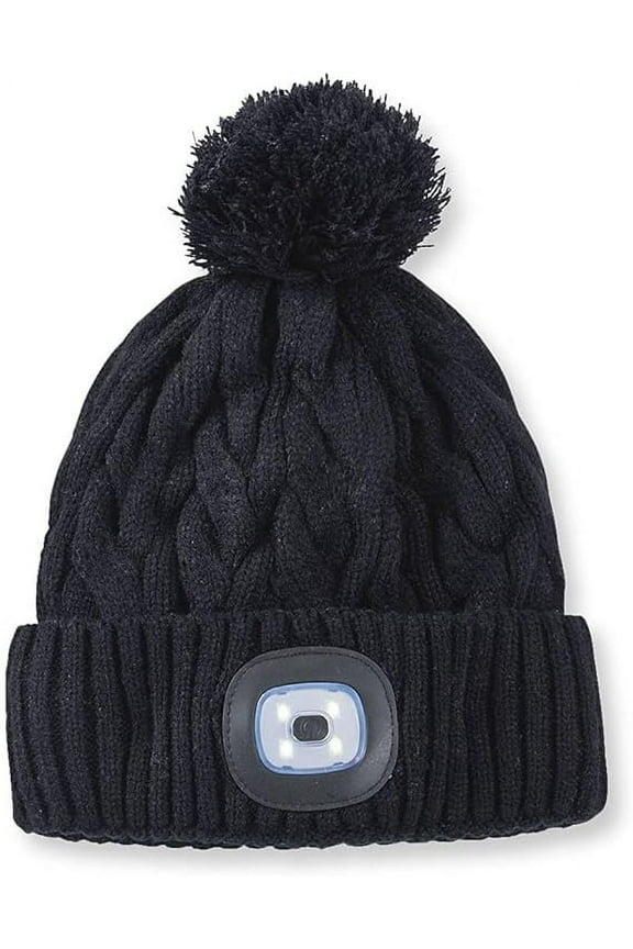 Unisex Beanie with Light, Pom-Pom Knit Hat with LED, USB Rechargeable Headlamp Cap for Men and Women