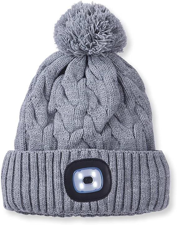 SAGEFINDS Unisex Beanie with Light, Pom-Pom Knit Hat with LED, USB Rechargeable Headlamp Cap for Men and Women