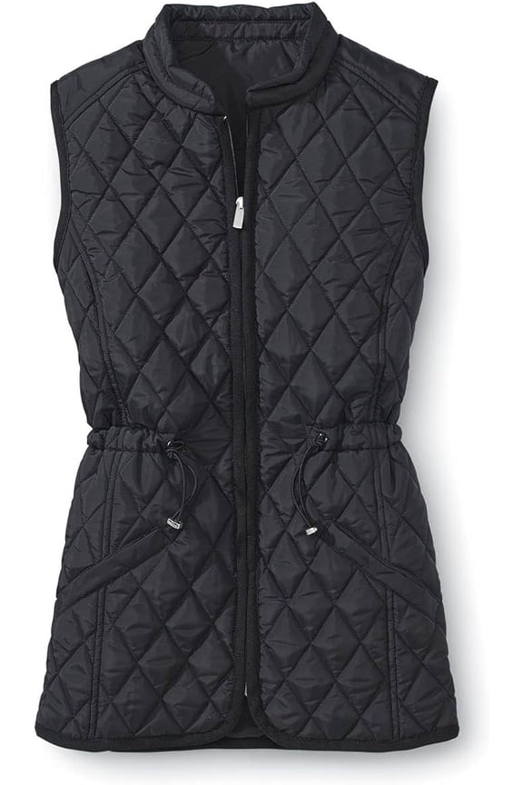 Women Quilted Vest, Stand Collar, Padded Vest with Zipper, Adjustable Toggle Waist - XL