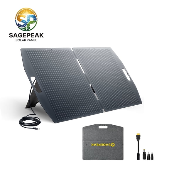 SAGEPEAK 100W Foldable Solar Panel, Upgraded One-Piece Portable Solar Charger with Adjustable Stand, IP65 Waterproof for Home, RV, Camping, Off Grid Power Station