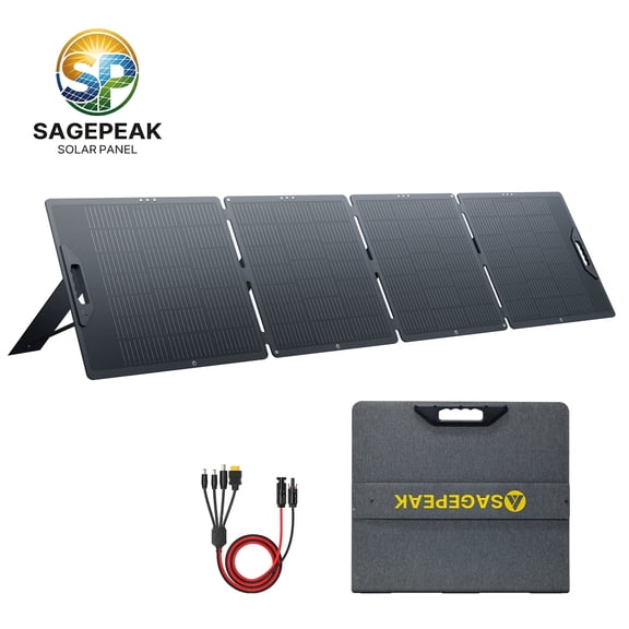 SAGEPEAK 300W Foldable Solar Panel, Portable Solar Charger Upgraded One-Piece with Adjustable Stand, IP65 Waterproof for Home, RV, Camping, Off Grid Power Station