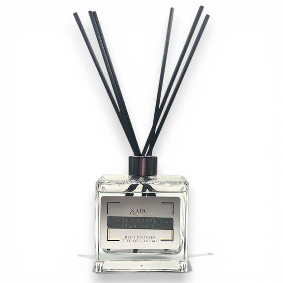 SAHC Dark Currant & Star Anise Reed Diffuser - Black Tea, Jasmine & Tonka Premium Home Fragrance - 10" No-Flip Black Fiber Reeds - Home & Spa Dcor  Gift for Her Birthday Wedding Mothers Day 7oz