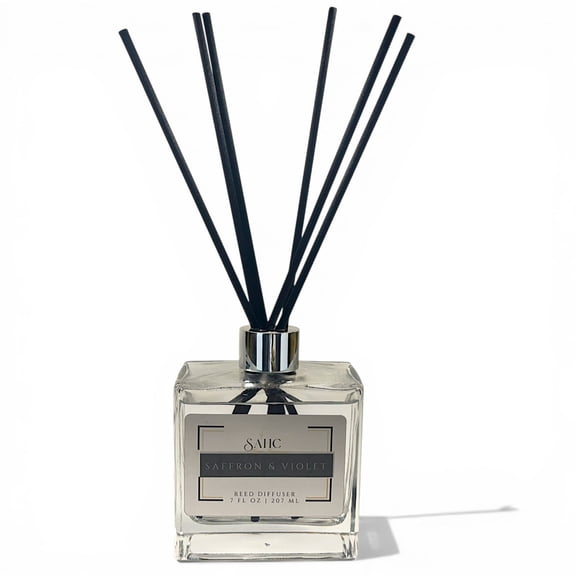 SAHC Saffron & Violet Reed Diffuser Bergamot Leather & Vetiver 10" No-Flip Black Fiber Reeds Premium Home Fragrance for Home Decor in Bathroom Spa Gift for Her Birthday Mother's Day Wedding Fav