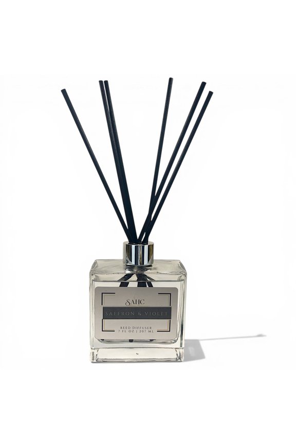 Saffron & Violet Reed Diffuser Bergamot Leather & Vetiver 10" No-Flip Black Fiber Reeds Premium Home Fragrance for Home Decor in Bathroom Spa Gift for Her Birthday Mother's Day Wedding Fav